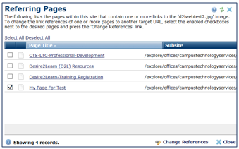 Referring Pages window